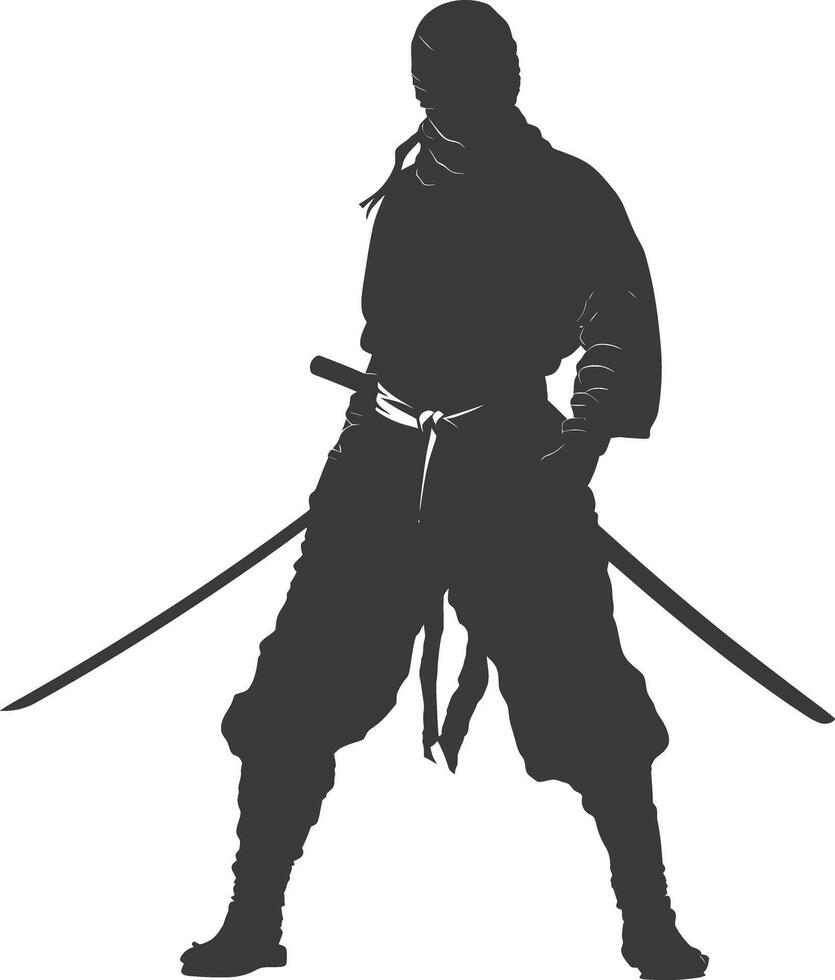 AI generated silhouette ninja assassin black color only full body vector