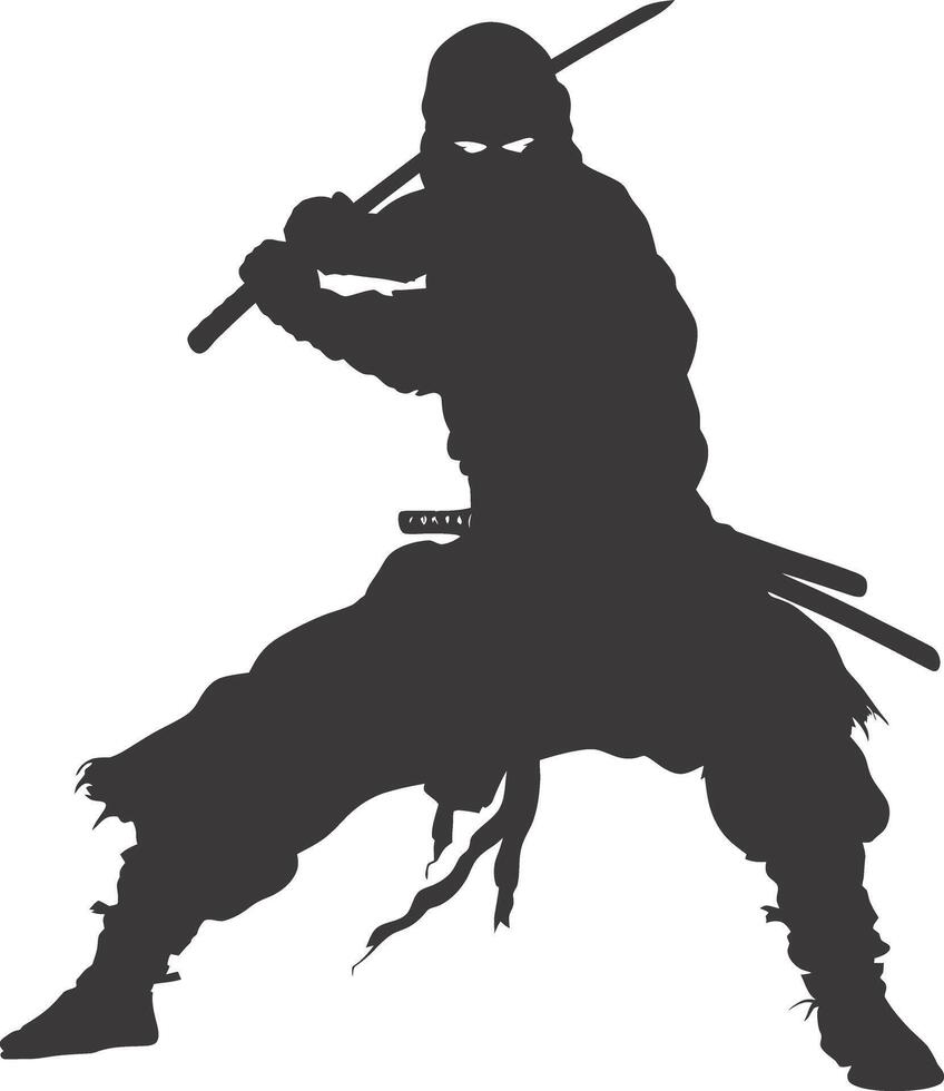 AI generated silhouette ninja assassin black color only full body vector