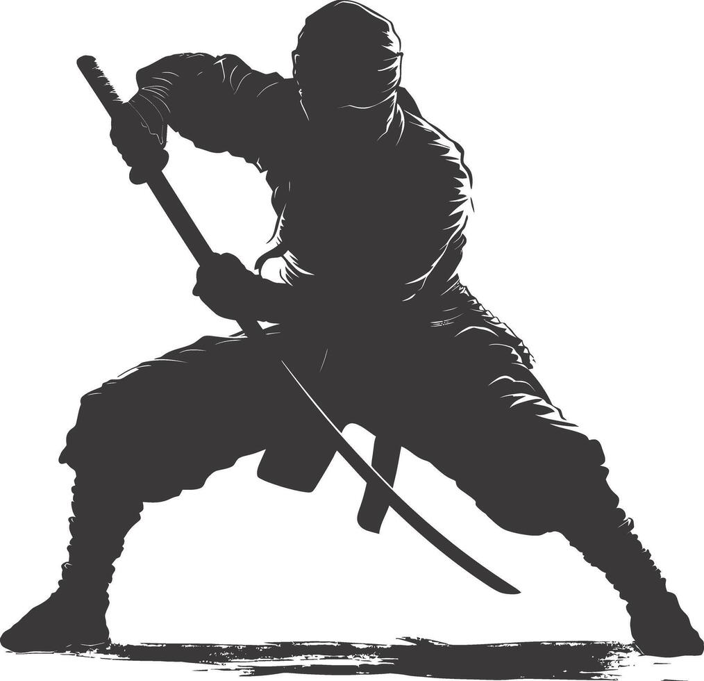 AI generated silhouette ninja assassin black color only full body vector