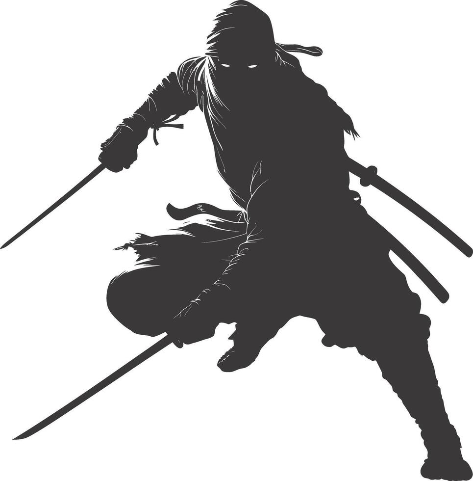 AI generated silhouette ninja assassin black color only full body vector