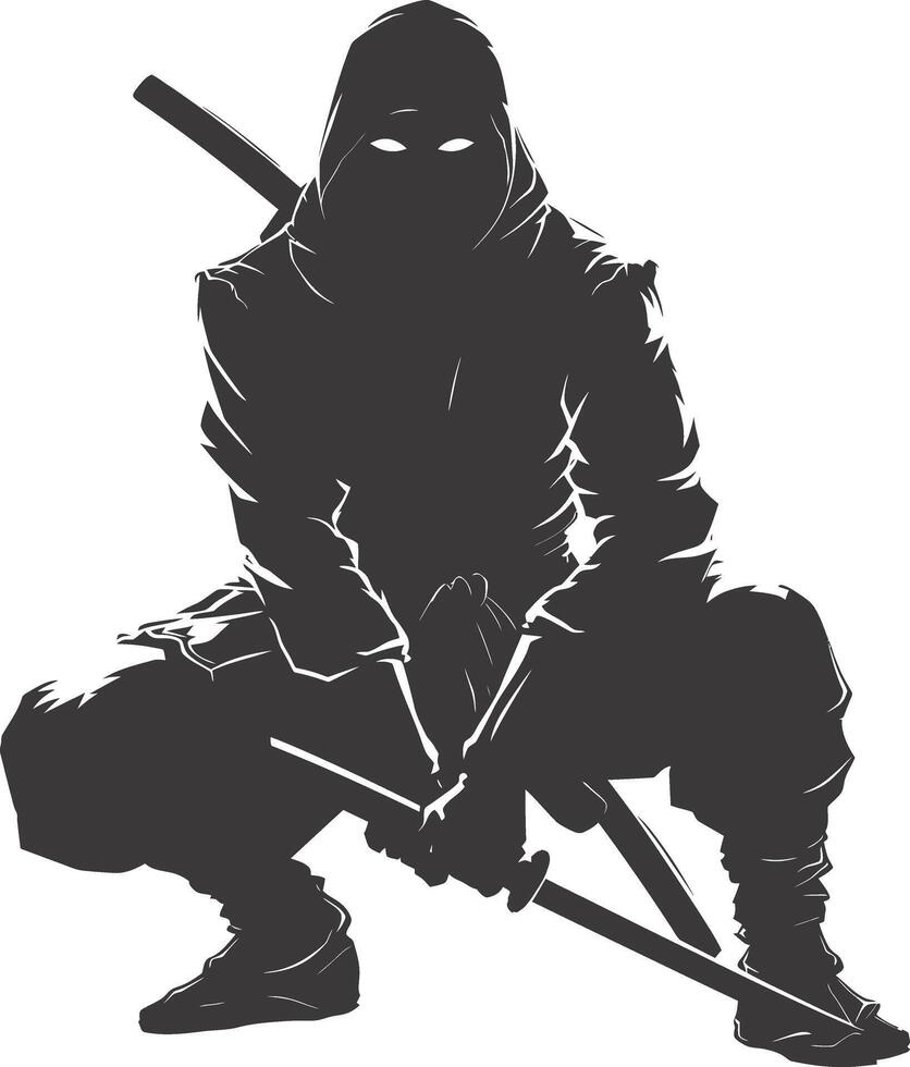 AI generated silhouette ninja assassin black color only full body vector