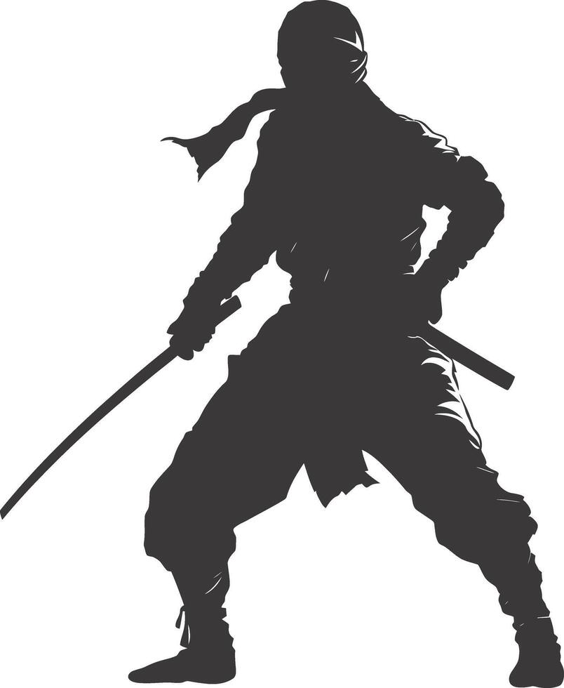 AI generated silhouette ninja assassin black color only full body vector