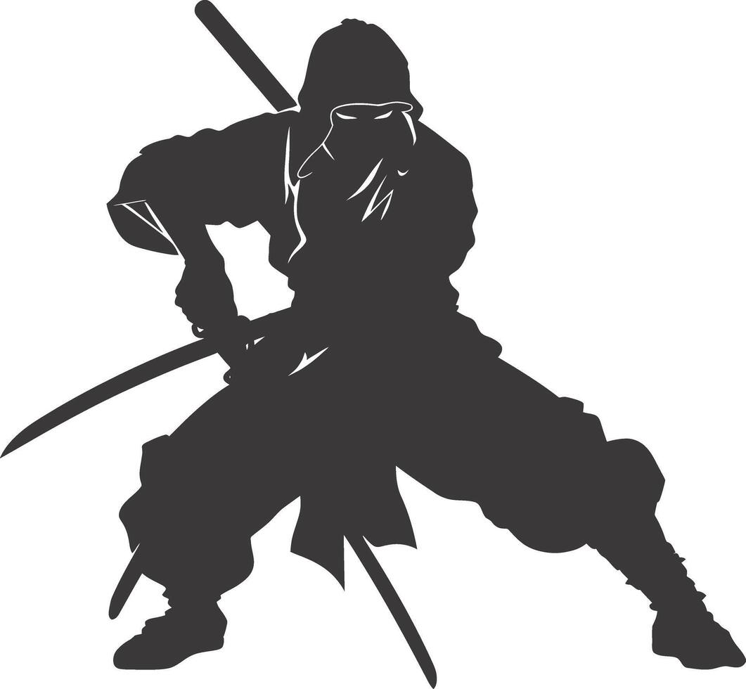 AI generated silhouette ninja assassin black color only full body vector