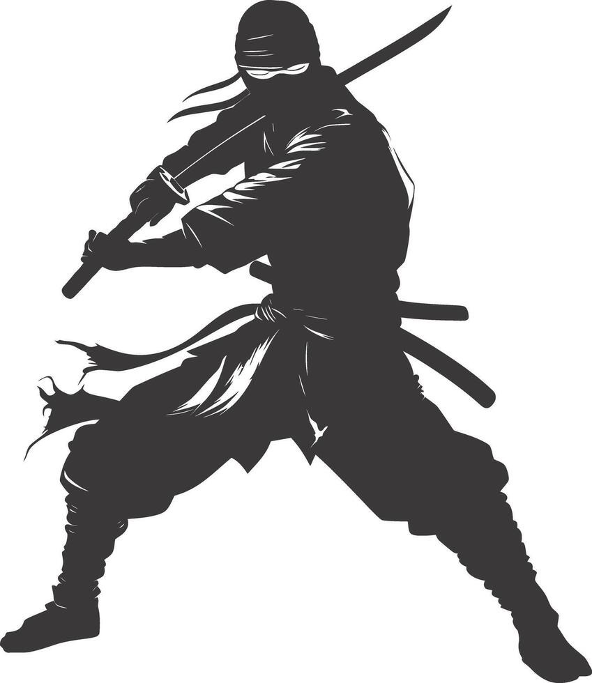 AI generated silhouette ninja assassin black color only full body vector