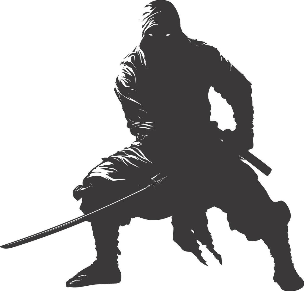 AI generated silhouette ninja assassin black color only full body vector