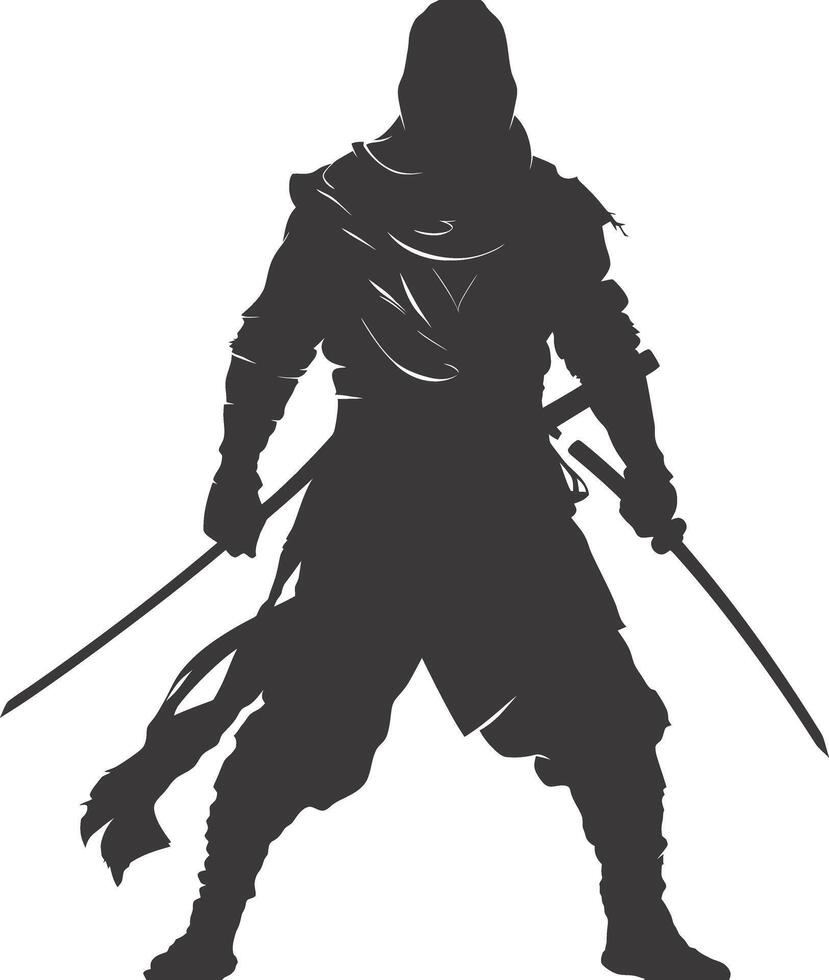 AI generated silhouette ninja assassin black color only full body vector