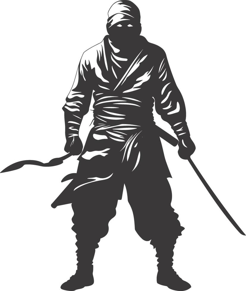 AI generated silhouette ninja assassin black color only full body vector