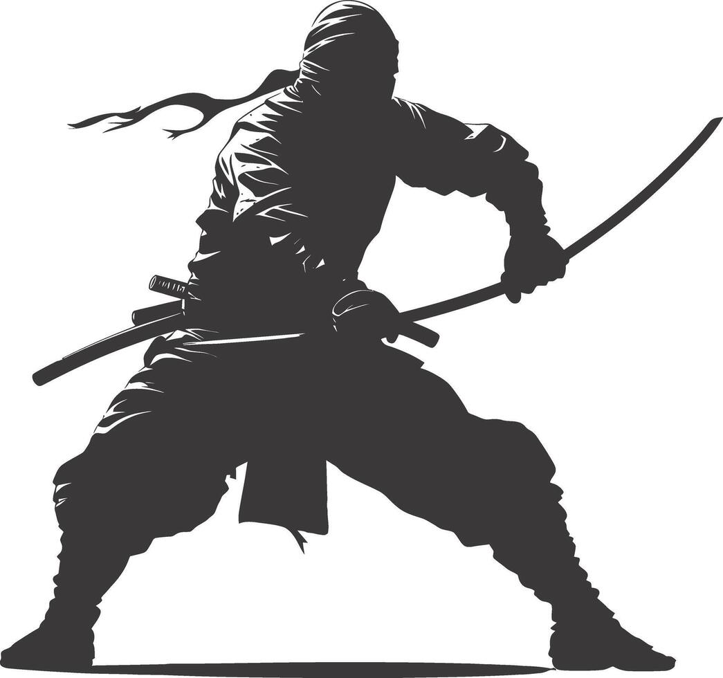 AI generated silhouette ninja assassin black color only full body vector