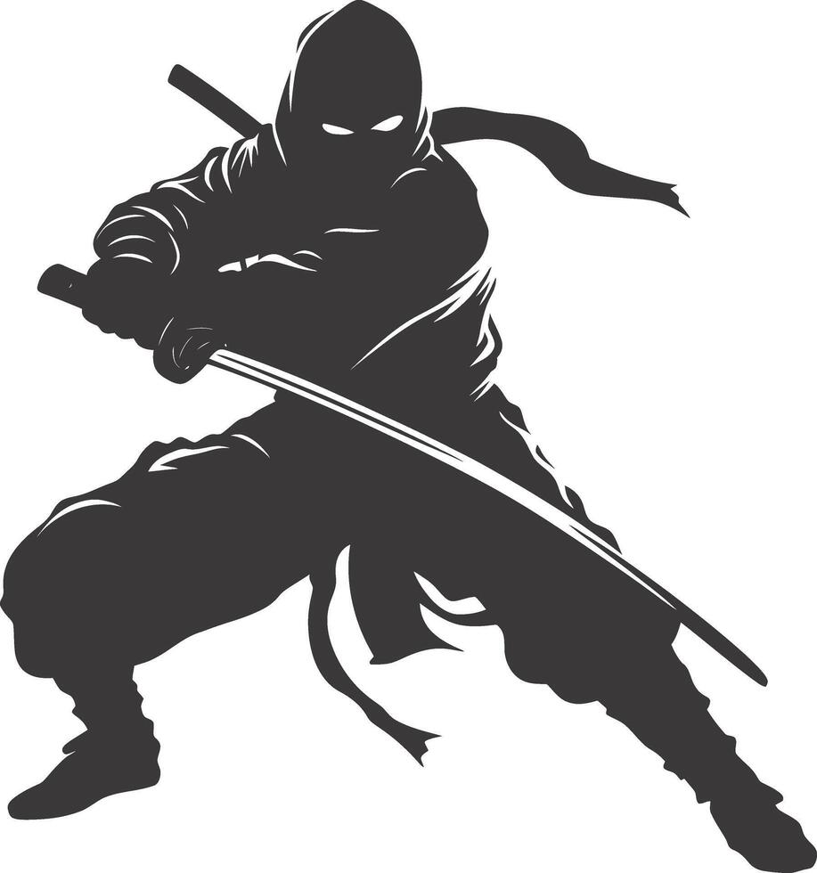 AI generated silhouette ninja assassin black color only full body vector