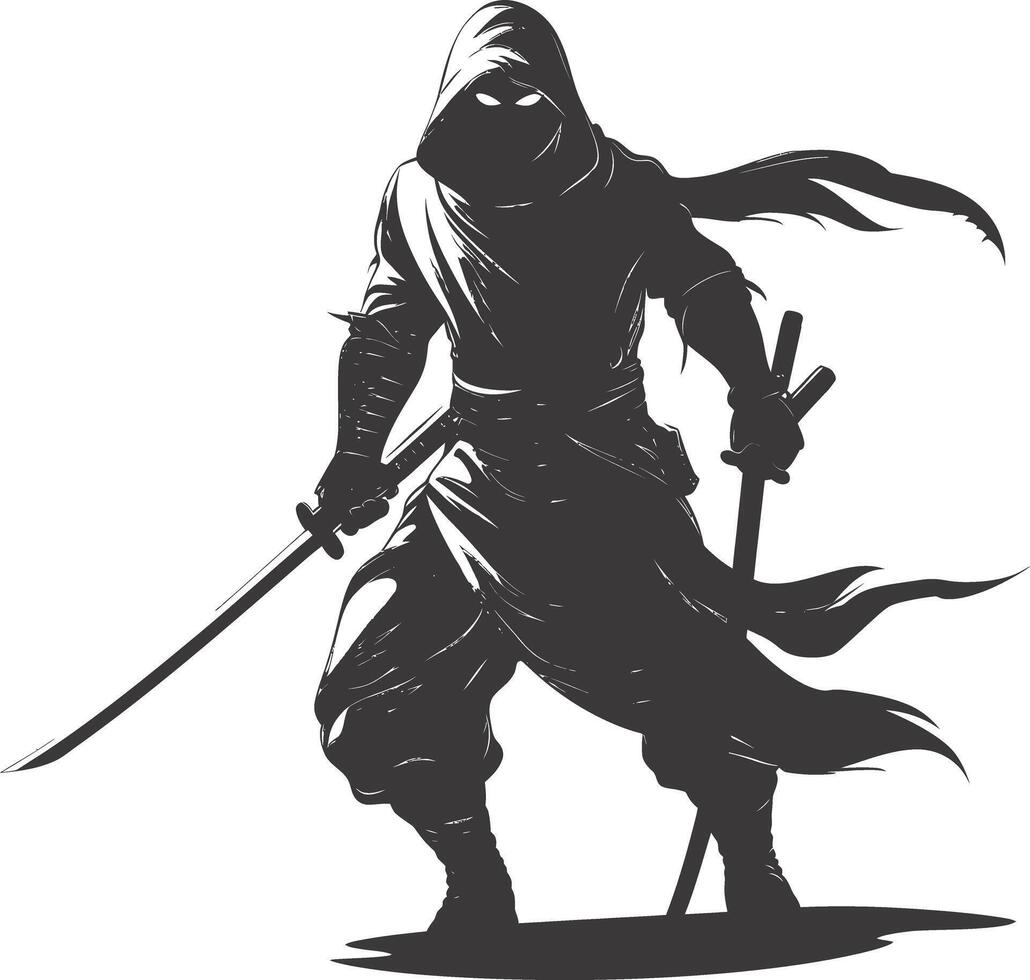 AI generated silhouette ninja assassin black color only full body vector