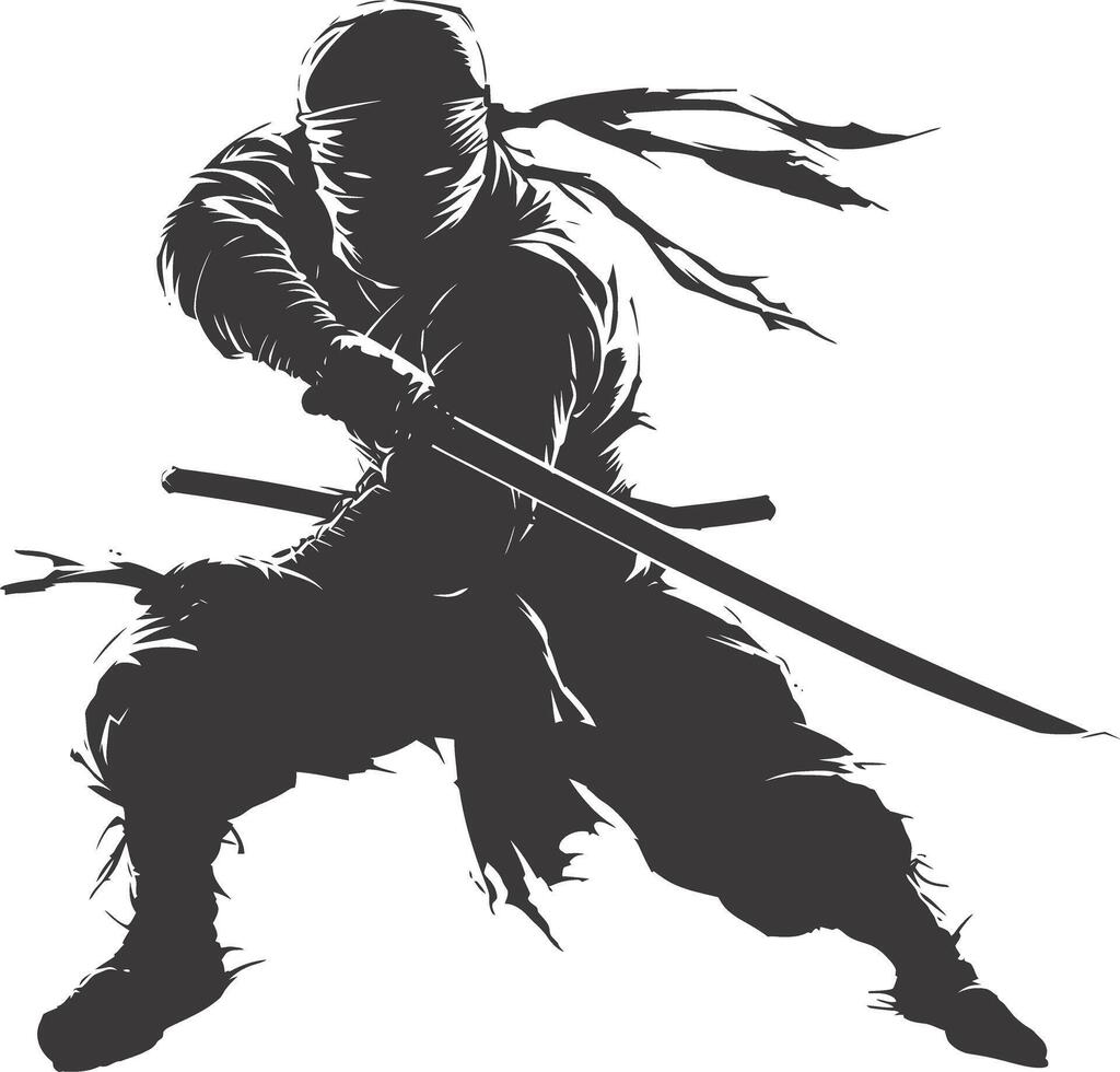 AI generated silhouette ninja assassin black color only full body vector