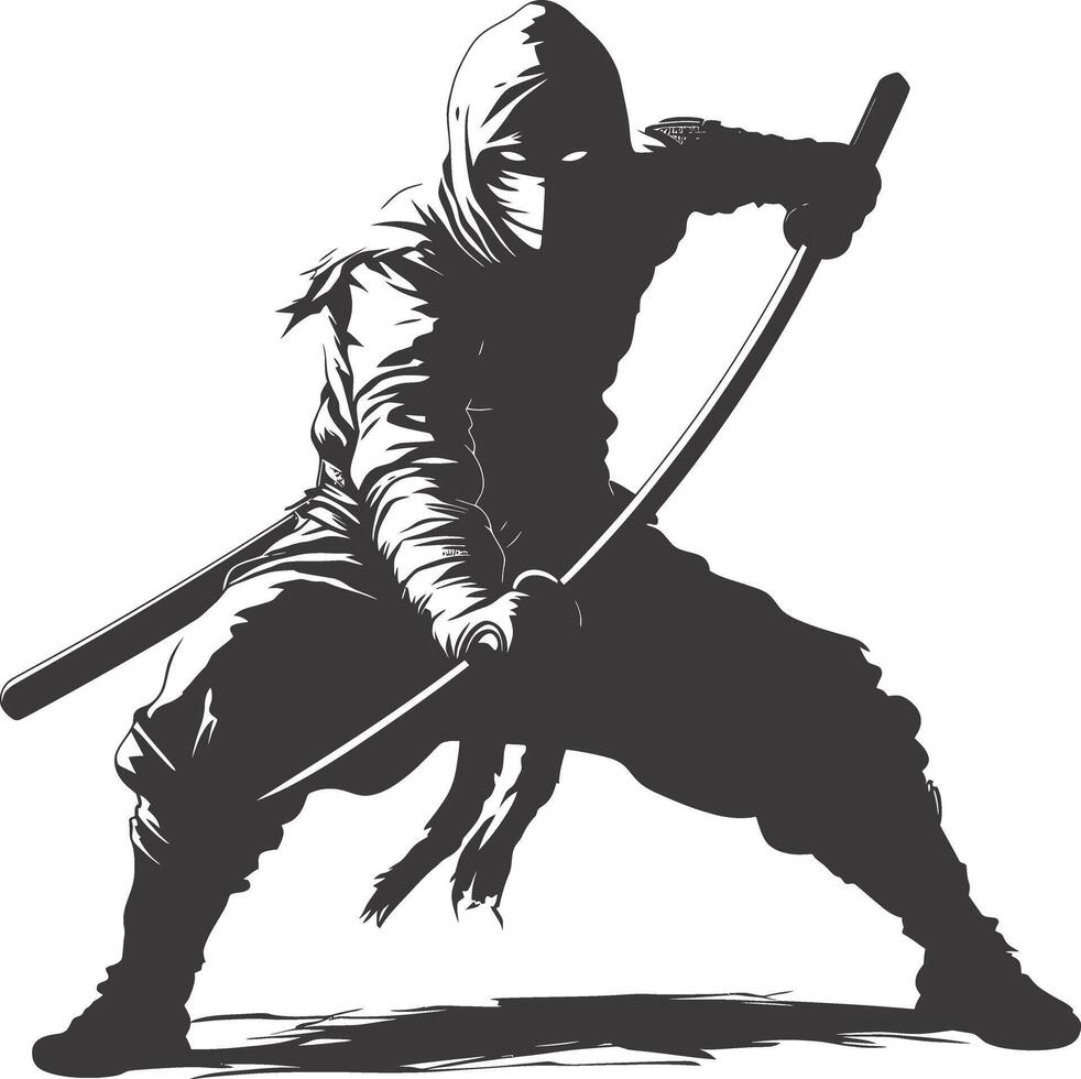 AI generated silhouette ninja assassin black color only full body vector