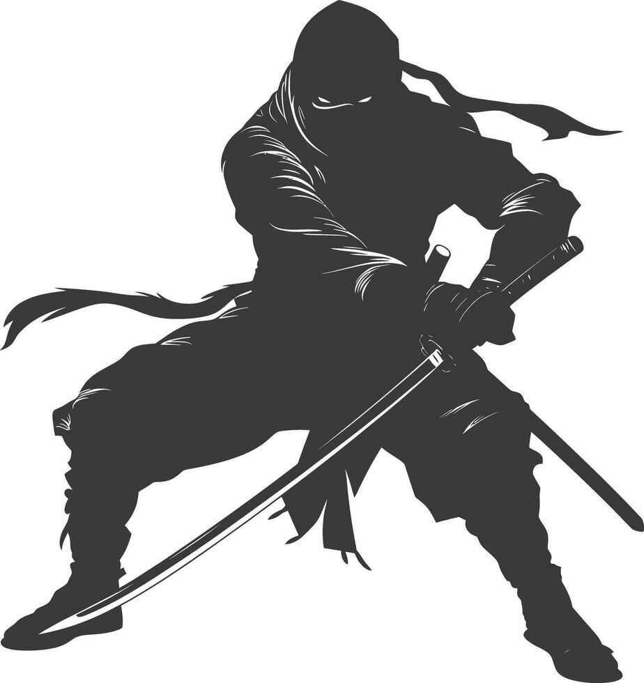 AI generated silhouette ninja assassin black color only full body vector