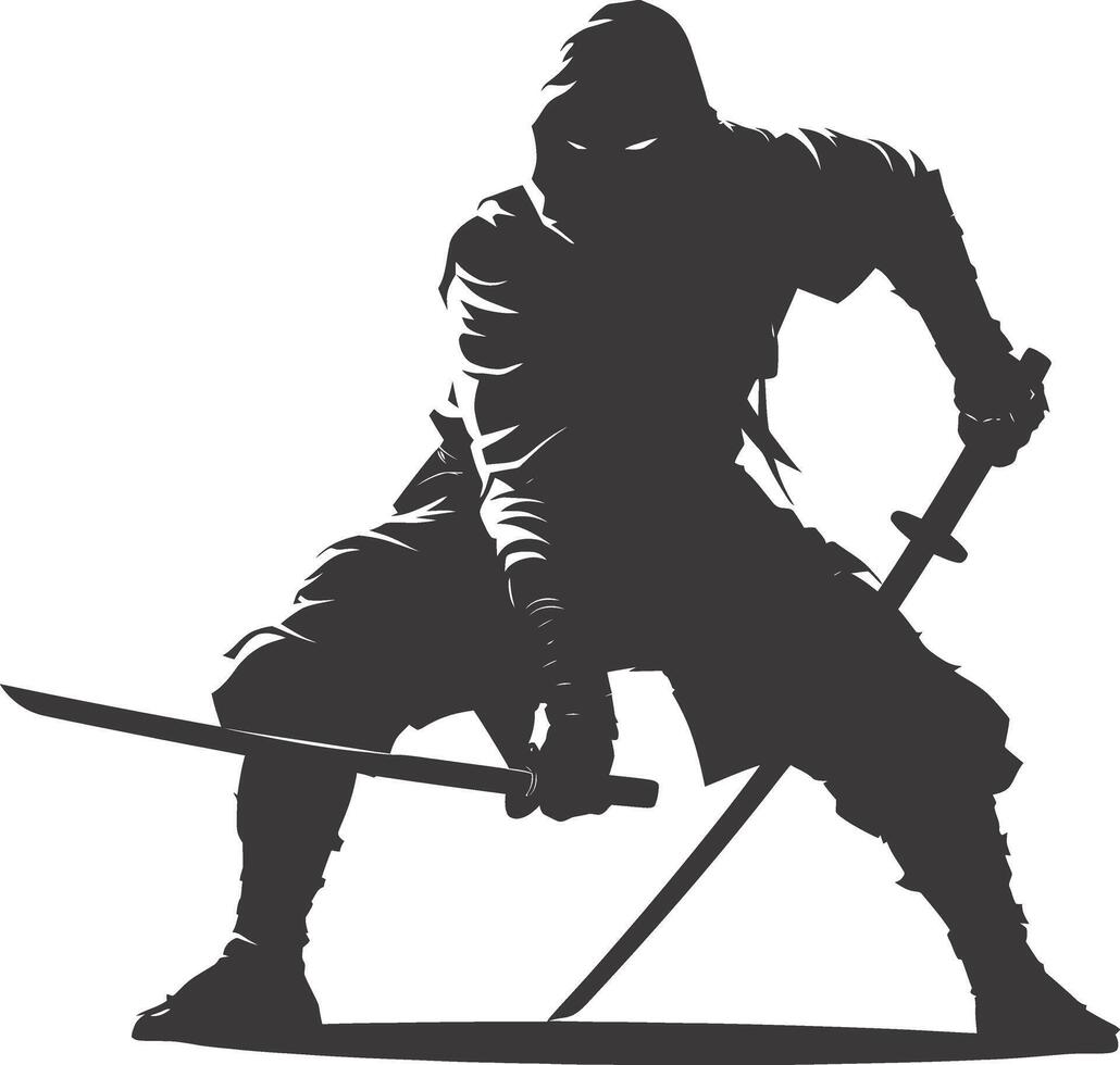 AI generated silhouette ninja assassin black color only full body vector