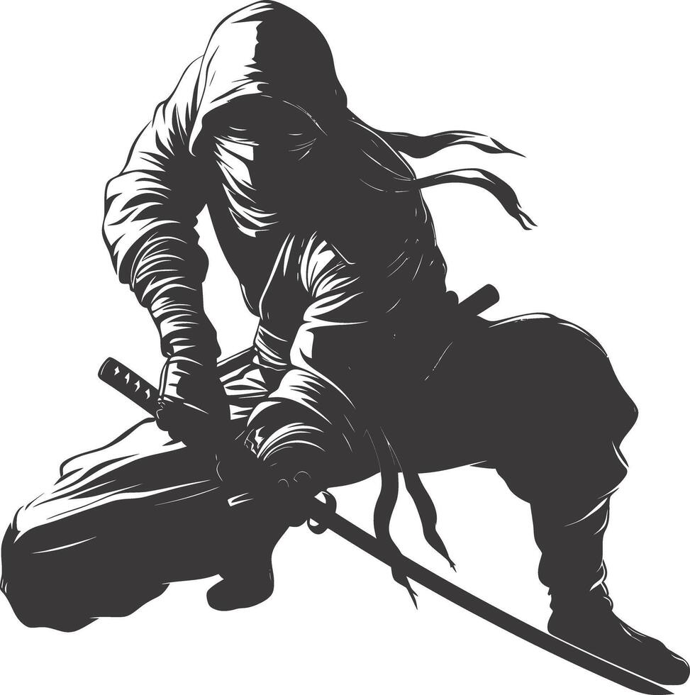 AI generated silhouette ninja assassin black color only full body vector