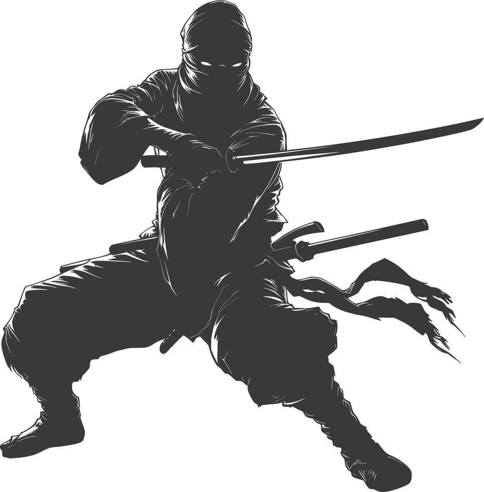 AI generated silhouette ninja assassin black color only full body vector