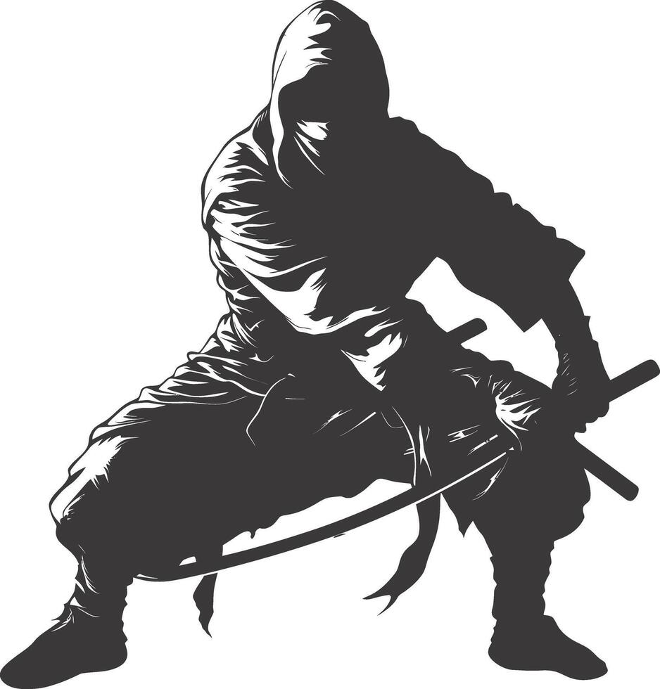 AI generated silhouette ninja assassin black color only full body vector