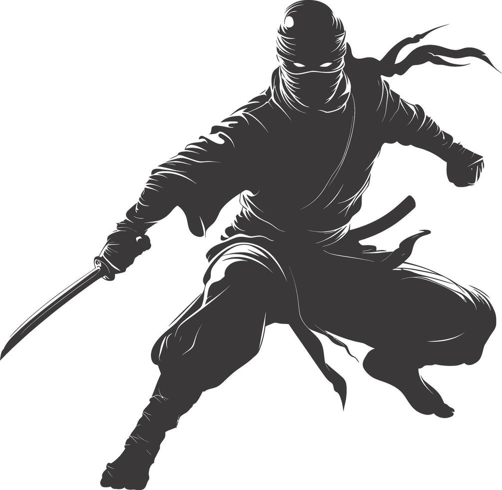 AI generated silhouette ninja assassin black color only full body vector