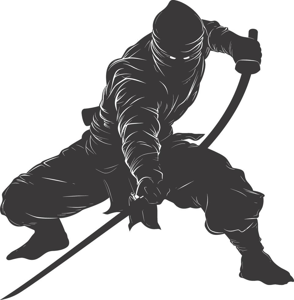 AI generated silhouette ninja assassin black color only full body vector