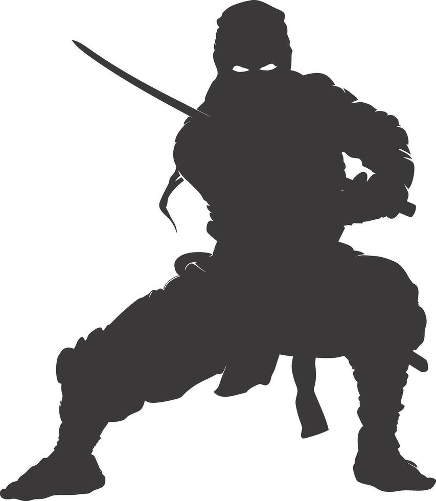 AI generated silhouette ninja warrior black color only full body vector