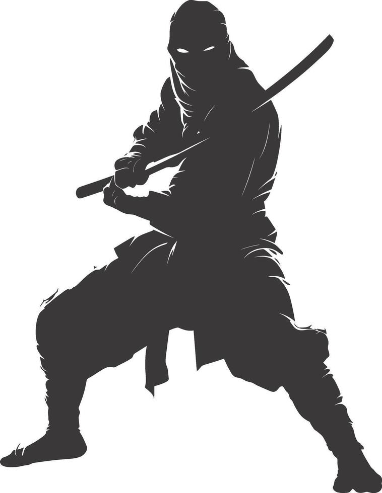 AI generated silhouette ninja warrior black color only full body vector