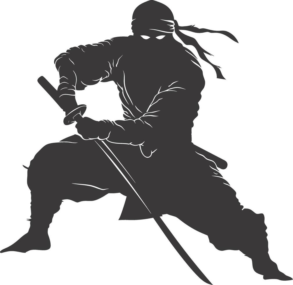 AI generated silhouette ninja warrior black color only full body vector