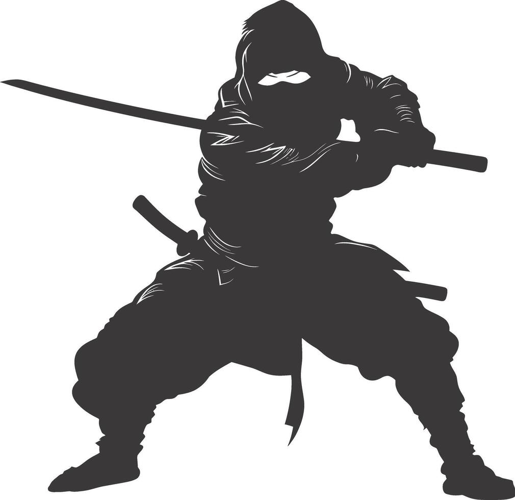 AI generated silhouette ninja warrior black color only full body vector