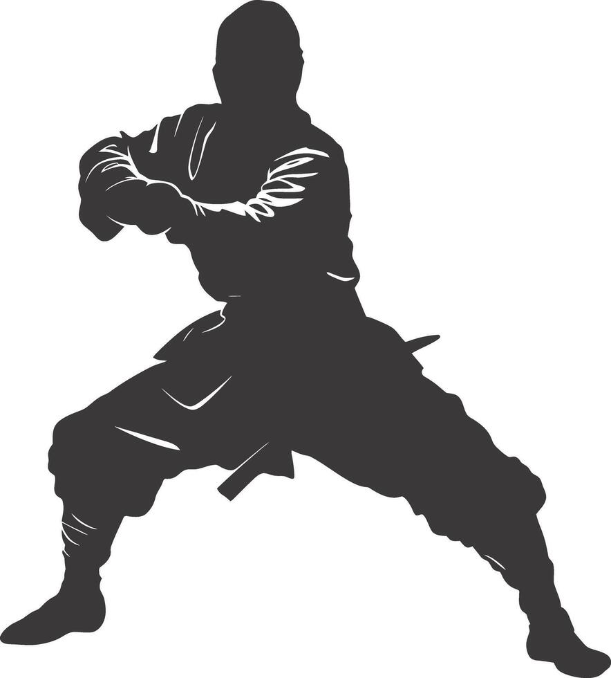 AI generated silhouette ninja warrior black color only full body vector