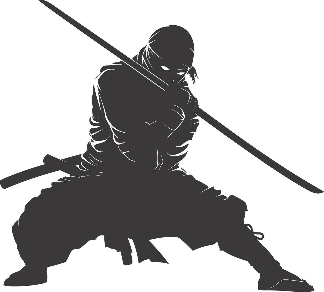 AI generated silhouette ninja warrior black color only full body vector