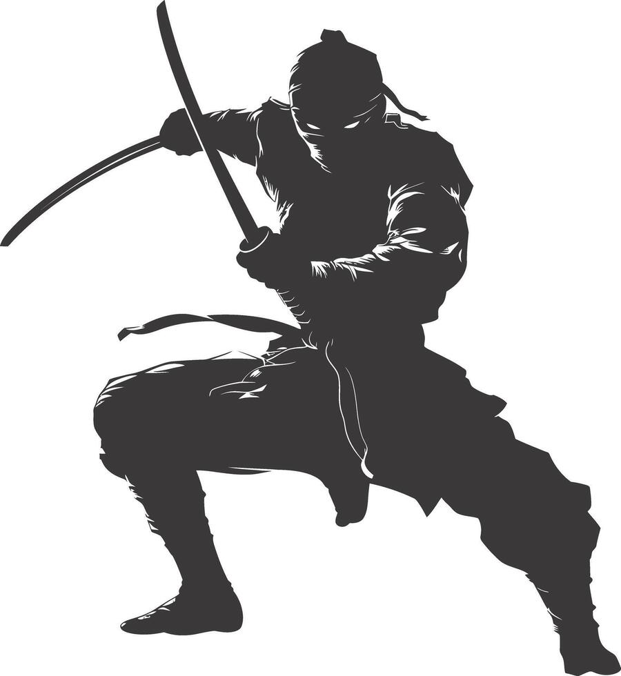 AI generated silhouette ninja warrior black color only full body vector