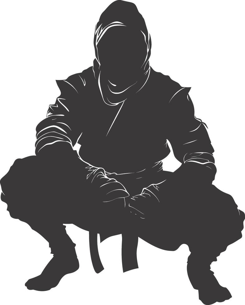 AI generated silhouette ninja warrior black color only full body vector