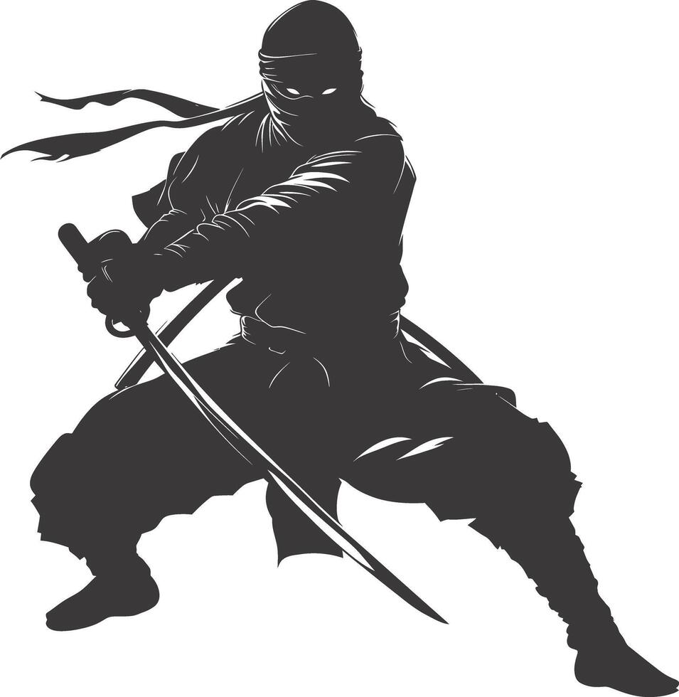 AI generated silhouette ninja warrior black color only full body vector