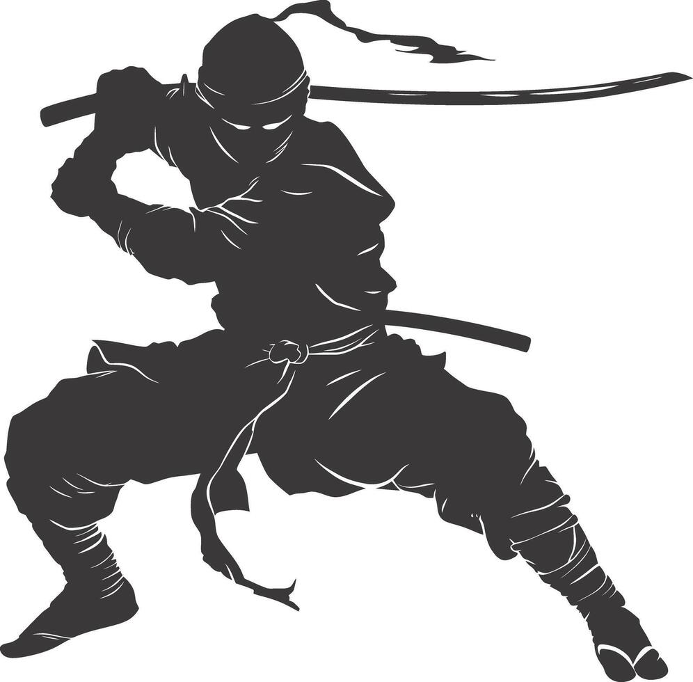 AI generated silhouette ninja warrior black color only full body vector