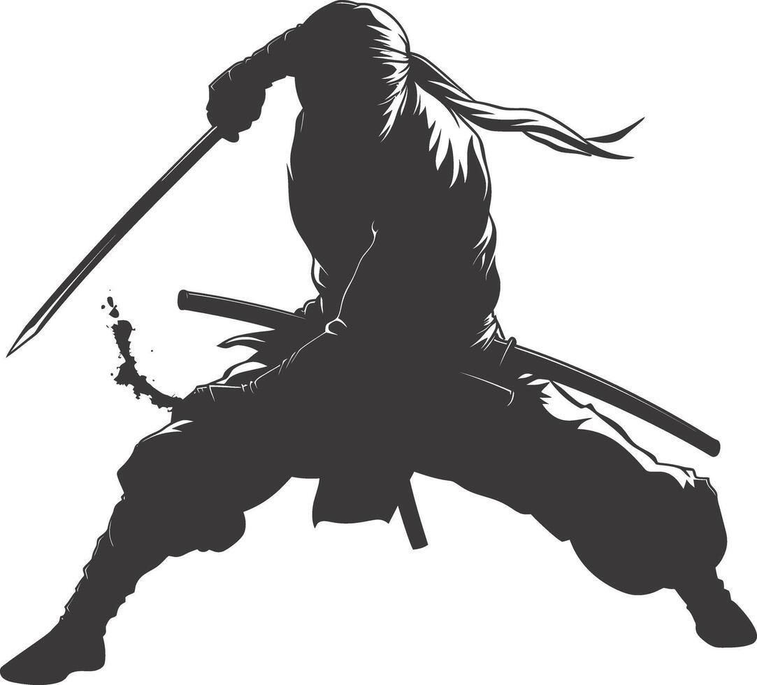 AI generated silhouette ninja warrior black color only full body vector