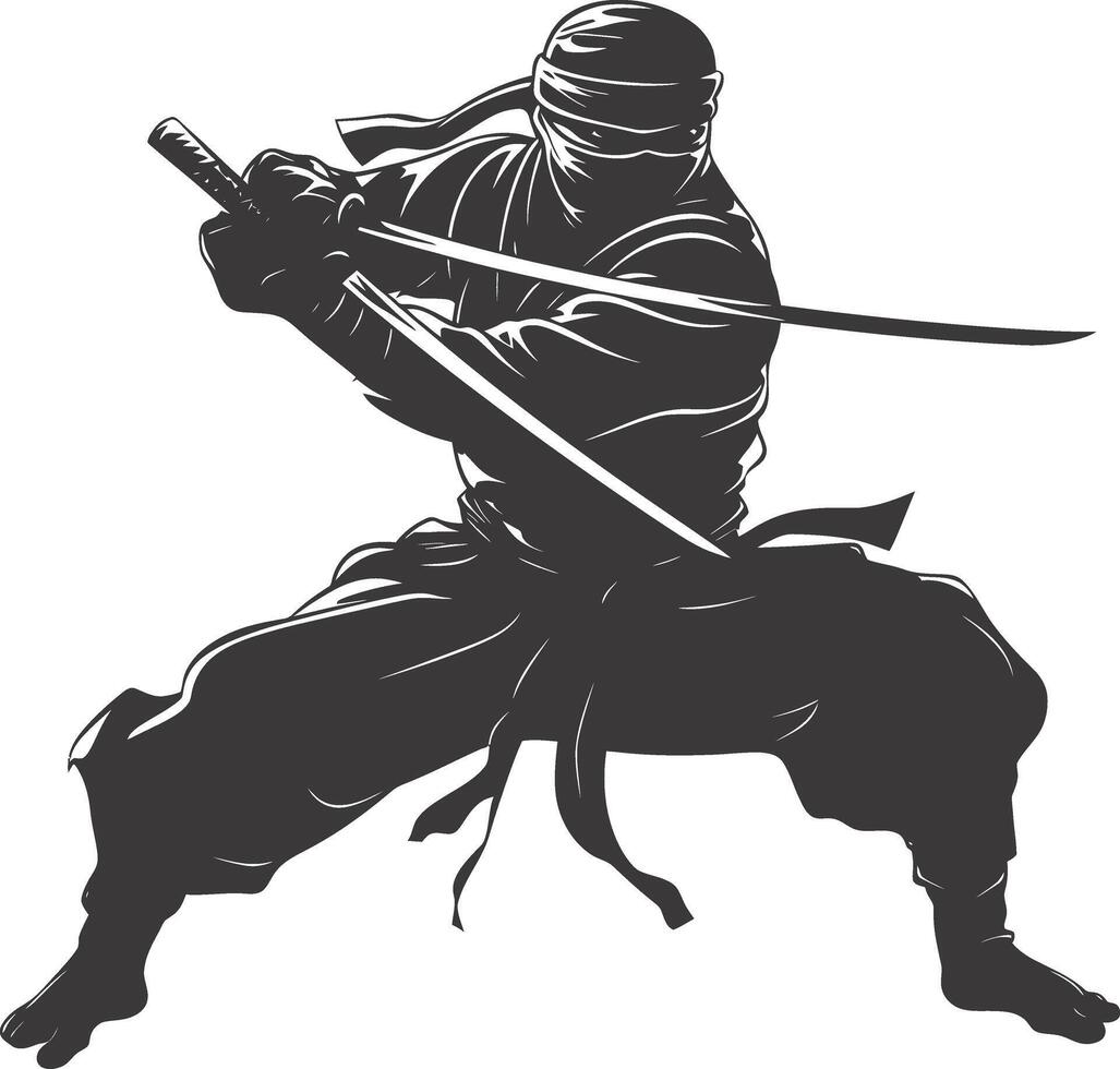 AI generated silhouette ninja warrior black color only full body vector