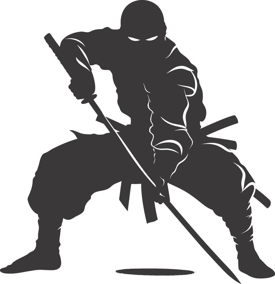 AI generated silhouette ninja warrior black color only full body vector