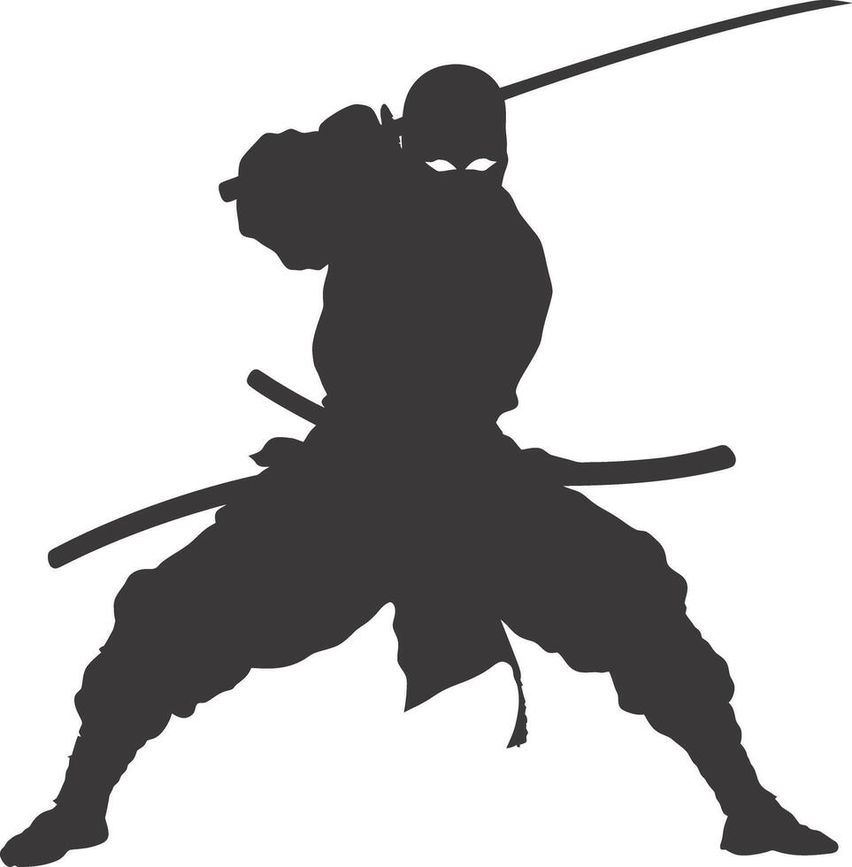 AI generated silhouette ninja warrior black color only full body vector