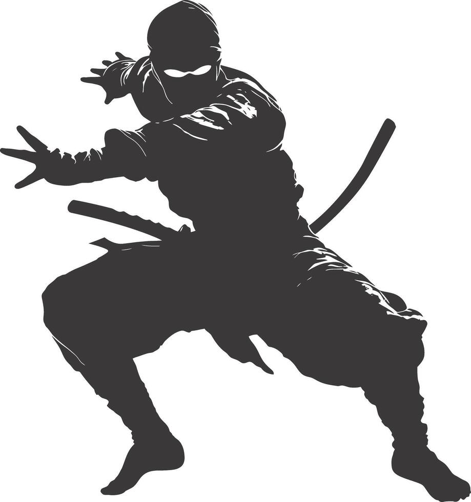 AI generated silhouette ninja warrior black color only full body vector