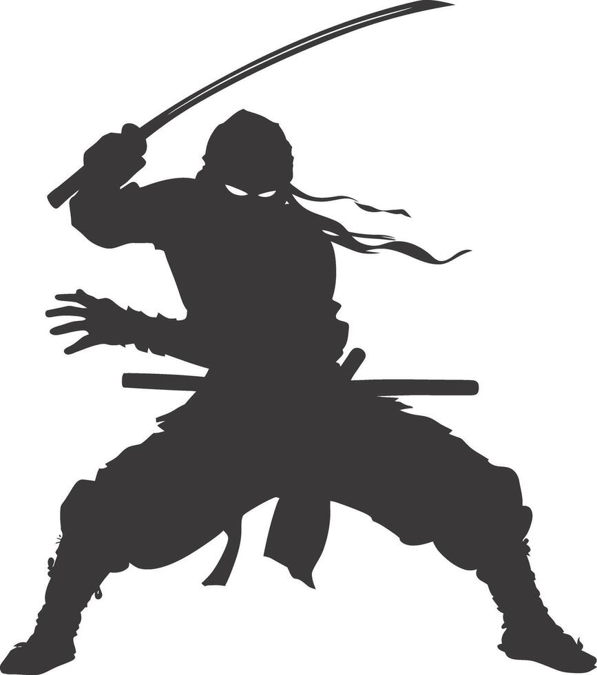 AI generated silhouette ninja warrior black color only full body vector