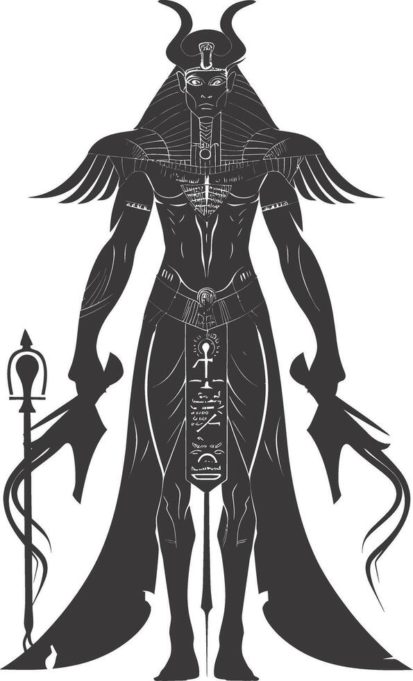 AI generated silhouette pharaoh the egypt mythical creature black color only vector