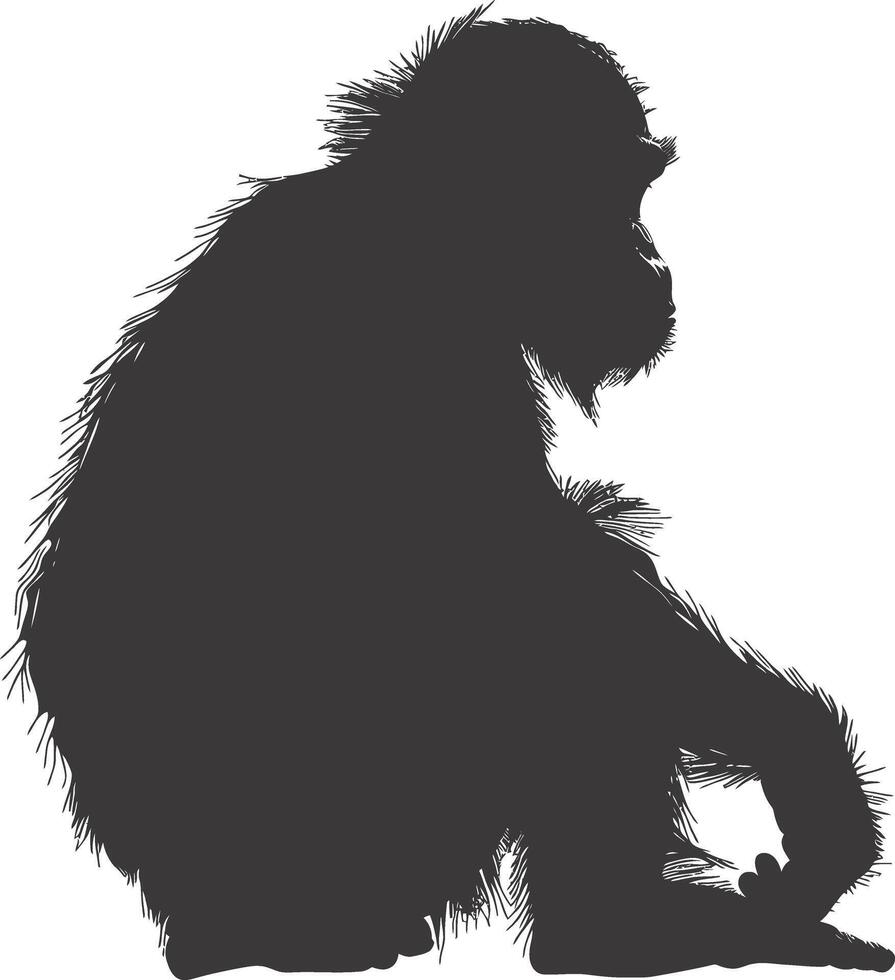AI generated silhouette orang utan animal full body black color only vector