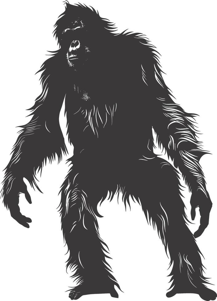 AI generated silhouette orang utan animal full body black color only vector