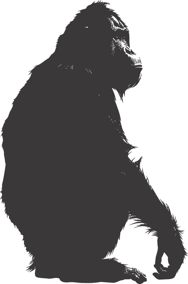 AI generated silhouette orang utan animal full body black color only vector