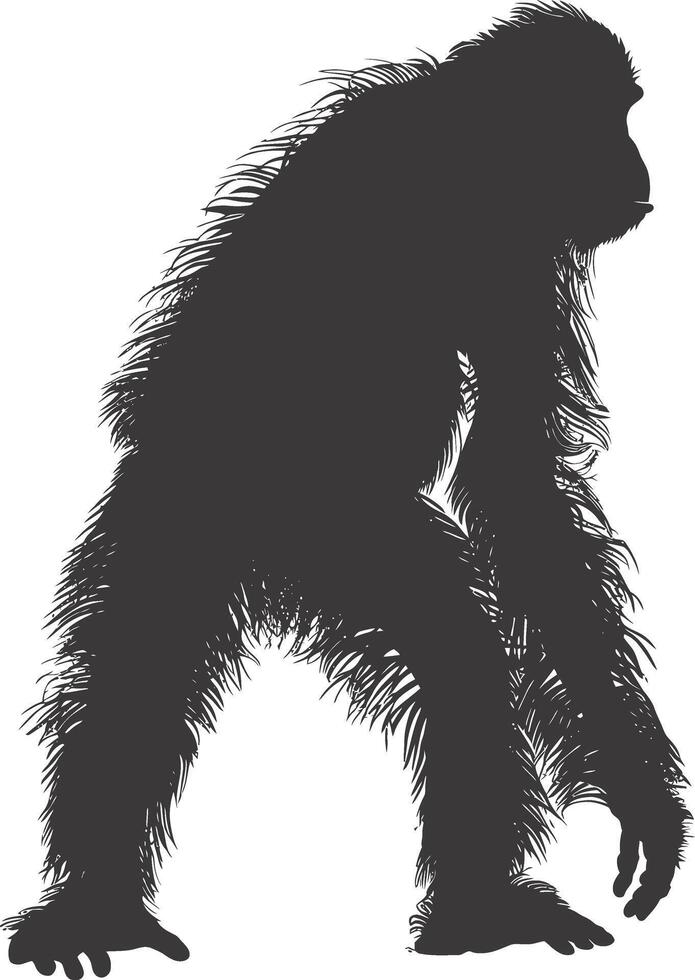 AI generated silhouette orang utan animal full body black color only vector