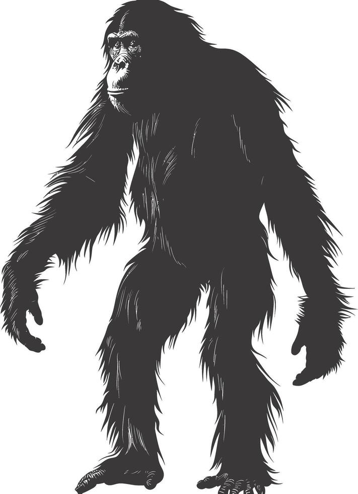 AI generated silhouette orang utan animal full body black color only vector