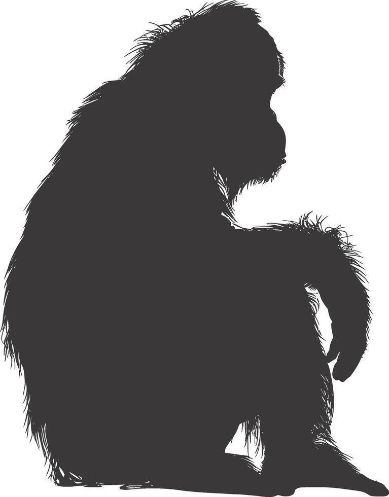 AI generated silhouette orang utan animal full body black color only vector