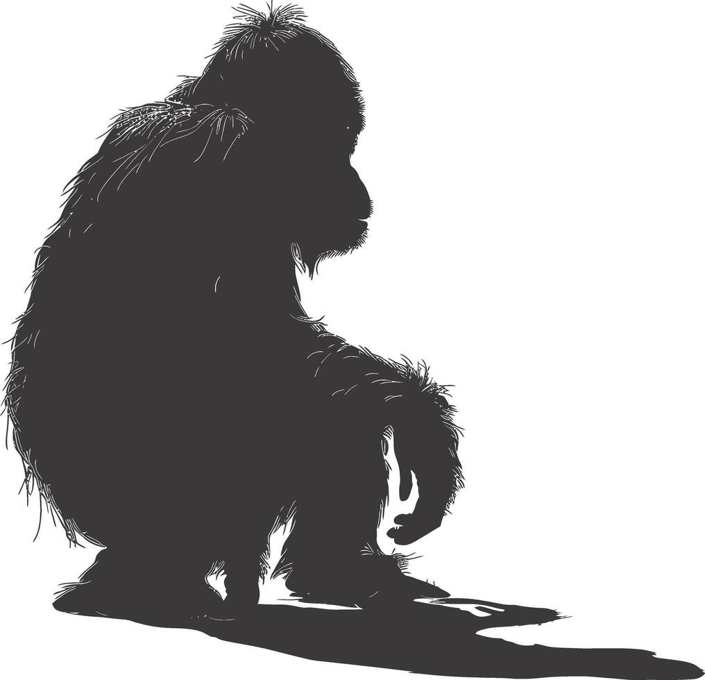 AI generated silhouette orang utan animal full body black color only vector