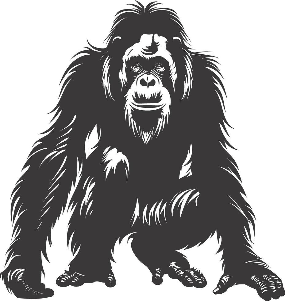 AI generated silhouette orang utan animal full body black color only vector