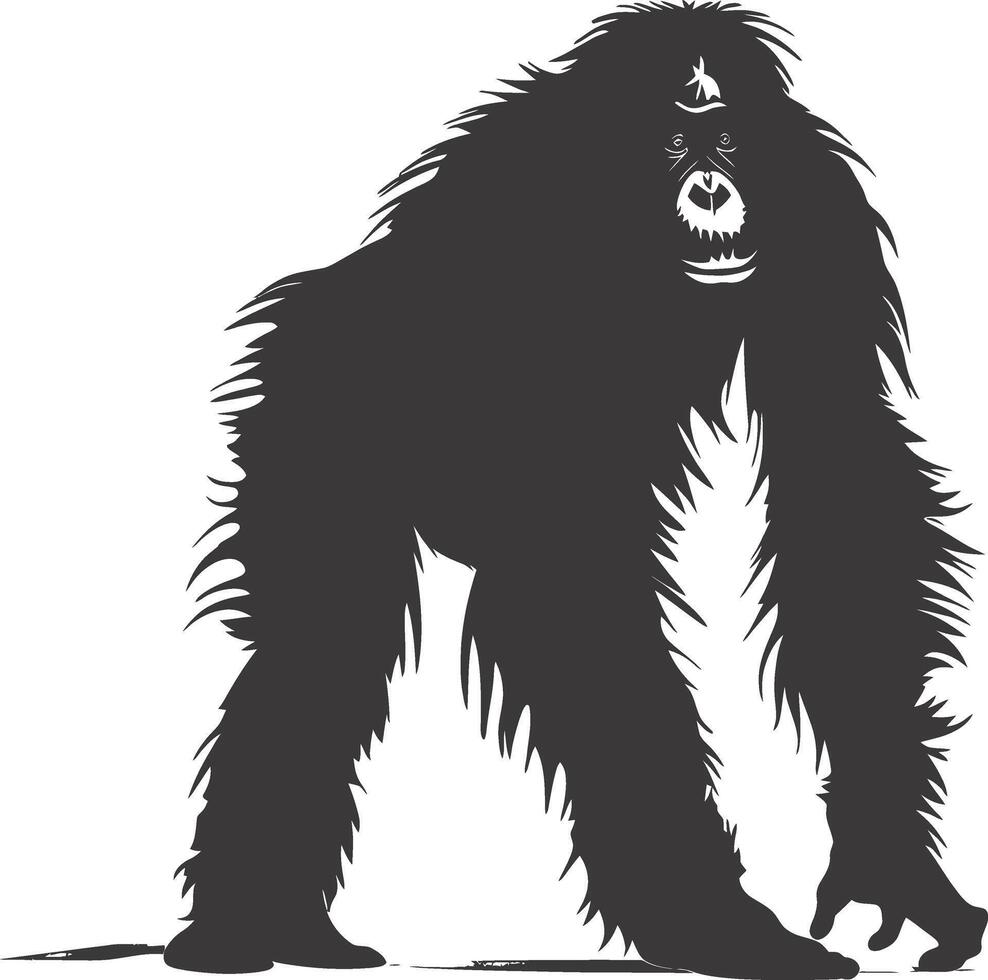 AI generated silhouette orang utan animal full body black color only vector