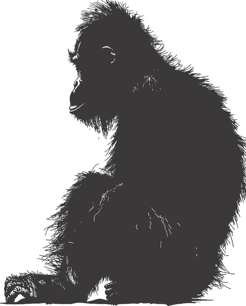 ai generado silueta orang utan animal lleno cuerpo negro color solamente vector
